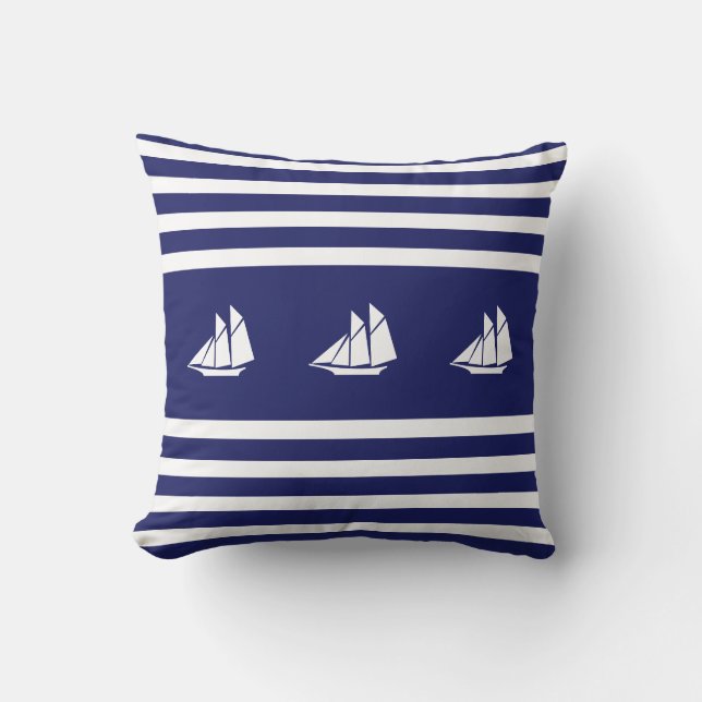 Coussin Yachts modernes sur Bleu & Blanc rayé (Recto)