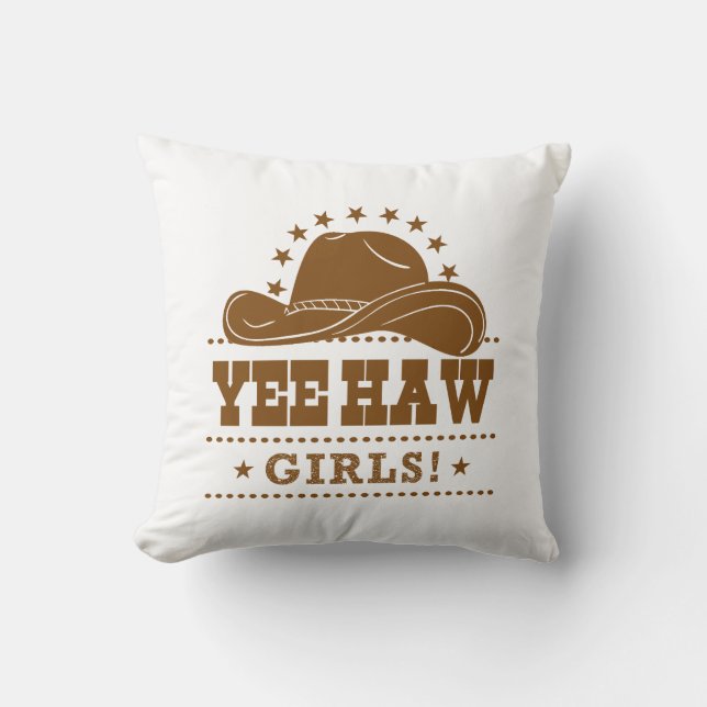 Coussin Yee Haw Girls Cowgirl Hat Design (Recto)