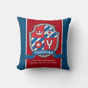 Coussin Yehudah lettre Y nom signifiant bouclier bleu