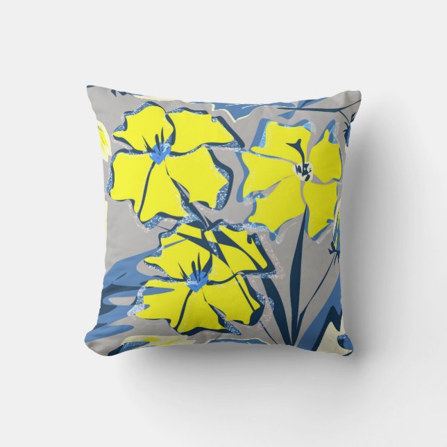 Coussin Yellow and blue flowers with sparkles. (Recto)