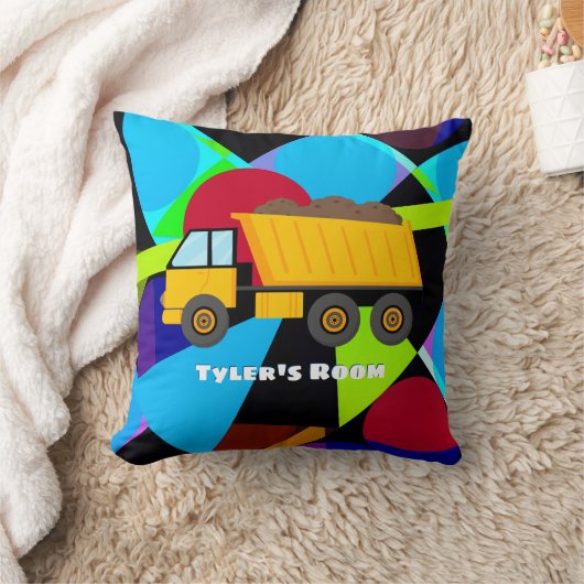 Coussin Yellow Dump Truck, Geometric Shapes, Child's Name (Couverture)