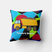 Coussin Yellow Dump Truck, Geometric Shapes, Child's Name (Verso)