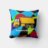 Coussin Yellow Dump Truck, Geometric Shapes, Child's Name (Recto)
