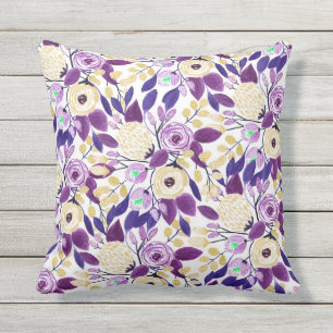 Coussin Yellow Purple Floral Bouquet Watercolor