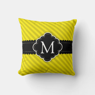 Coussin Yellow Stripes Motif Black Custom Monogramme