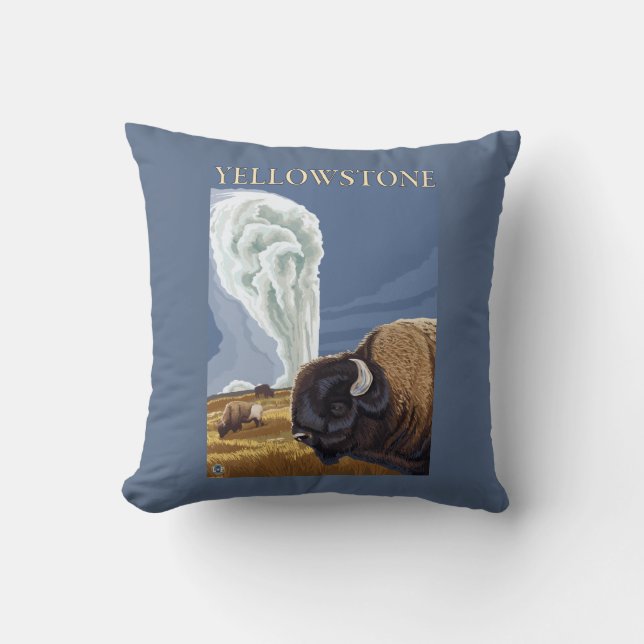 Coussin YellowstoneBison avec vieux fidèle (Recto)