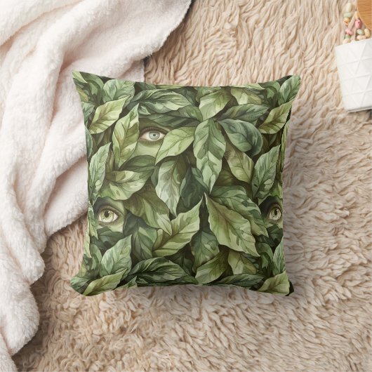 Coussin Yeux de Gobelin aux Feuilles Vertes (Couverture)