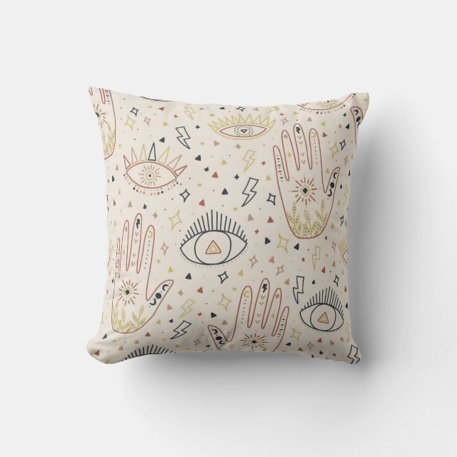 Coussin Yeux des mains ésotériques Tan Boho Symboles des é (Recto)