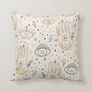 Coussin Yeux des mains ésotériques Tan Boho Symboles des é