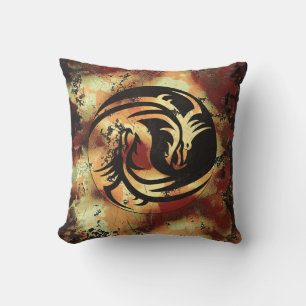 Coussin Yin and Yang Asian Dragons