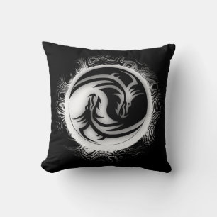 Coussin Yin and Yang Asian Dragons