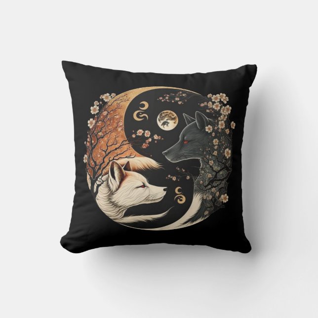 Coussin Yin et Yang Loup Double (Recto)