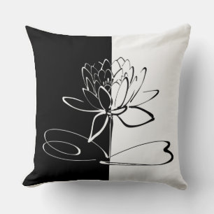 Coussin Yin Yang Fleur de Lotus Noir et Blanc