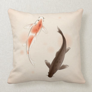 Coussin Yin Yang Koi pêche dans la peinture orientale de