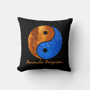 Coussin Yin Yang Noir Personnalisé Feu et Eau