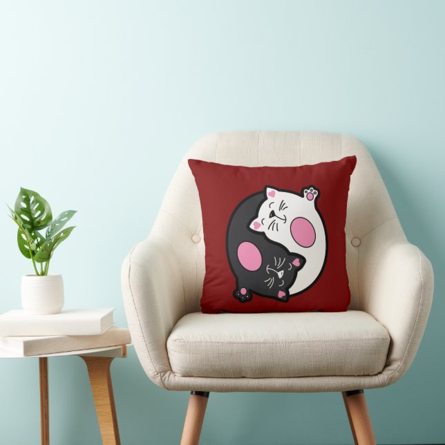 Coussin Yin Yang Sleeping Cats In Black And White  (Chaise)