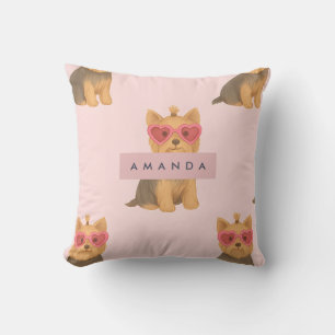 Coussin Yorkie personnalisé avec lunettes de soleil en for