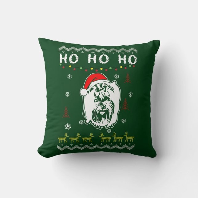 Coussin Yorkshire Terrier Chien de Noël laid Ho Ho Ho (Recto)