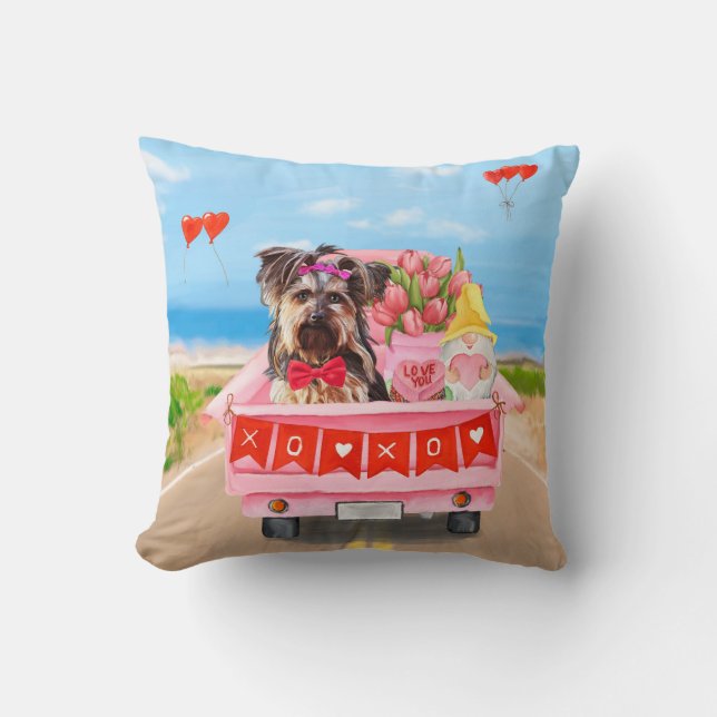 Coussin Yorkshire Terrier Chien Valentine's Day Coeurs Cam (Recto)