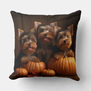 Coussin Yorkshire Terrier chiot Autumn Delight Citrouille
