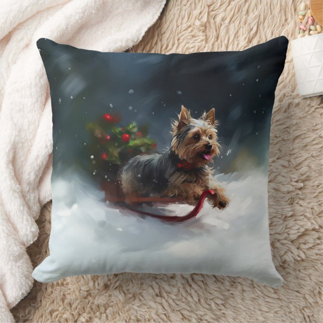 Coussin Yorkshire Terrier neige de Noël hiver (Couverture)