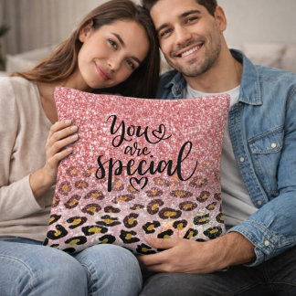 Coussin You Are Special Pink Glitter Leopard Print