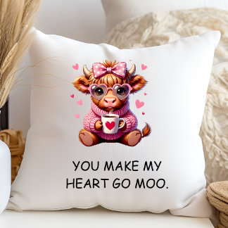 Coussin You Make My Heart Go Moo Funny Valentines Day
