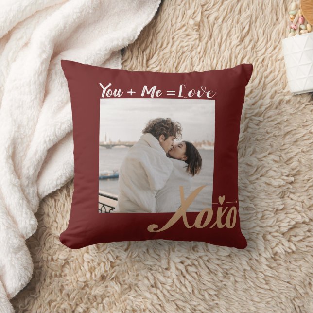 Coussin You + Me = Love Valentine XO Script photo Red Gold (Couverture)