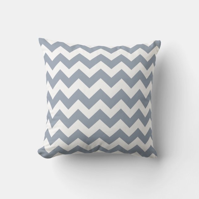 Coussin Zag gris argenté et blanc Chevron Zig (Recto)