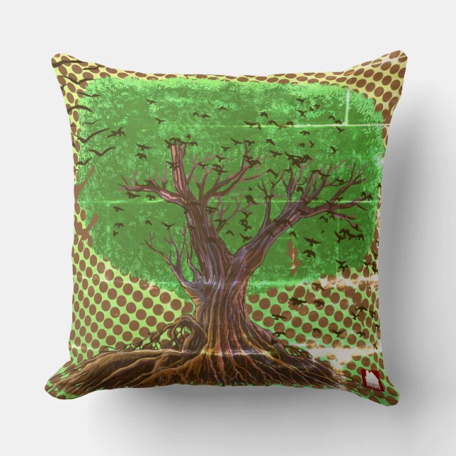 Coussin ZALMAXI ACCUEIL vert brun abstrait arbre Jeter (Recto)