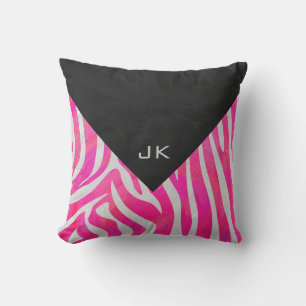 Coussin Zebra Hot rose et blanc avec Monogramme