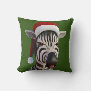 Coussin Zèbre de Noël Drôle d'animal portant un chapeau de