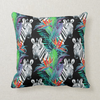 Coussin Zèbre et motif de fleurs exotique