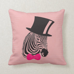 Coussin Zèbre mignon de hippie avec la cravate d'arc rose