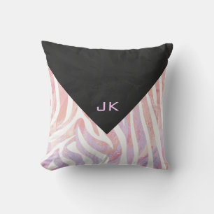 Coussin Zèbre Monogramme Rose et Blanc
