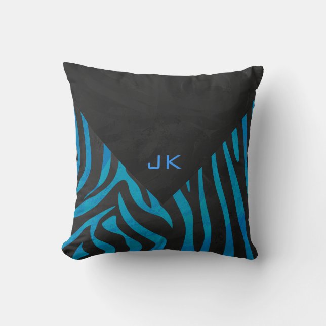 Coussin Zèbre noir et bleu avec Monogramme (Recto)
