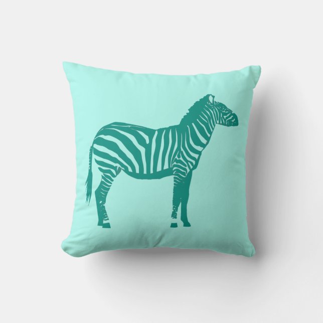 Coussin Zèbre - turquoise et Aqua (Recto)