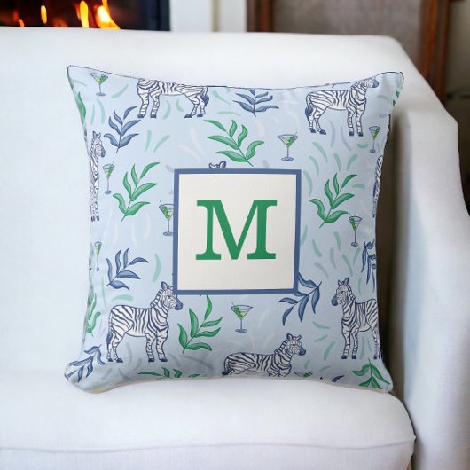 Coussin Zèbres Classiques Prépa et Monogramme Bleu Martini