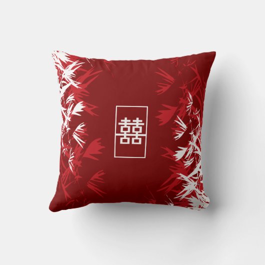 Coussin Zen Red Bamboo Feuille Moderne Chic Double Bonheur (Verso)