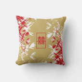 Coussin Zen Red Gold Bamboo Feuille moderne Double Bonheur (Recto)