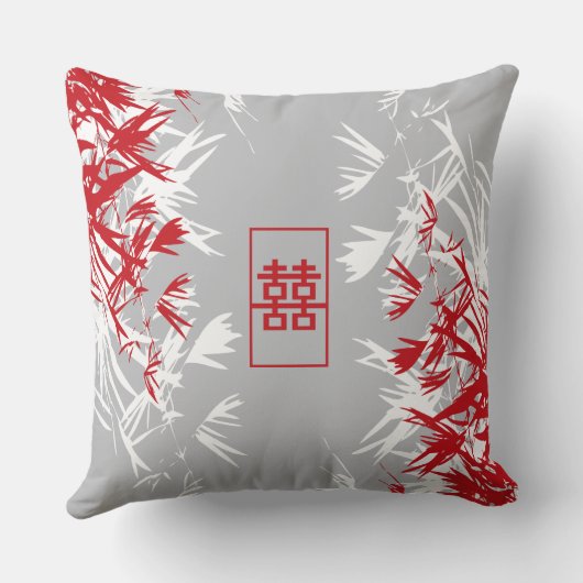Coussin Zen Red Gris Bamboo Feuille Moderne Double Bonheur (Verso)