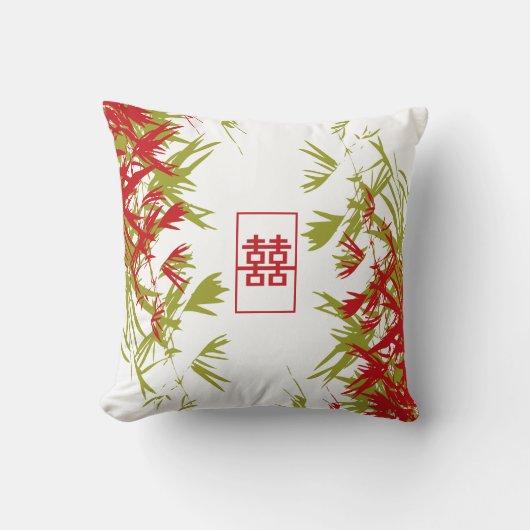 Coussin Zen Red Jade Bamboo Feuille Moderne Double Bonheur (Recto)