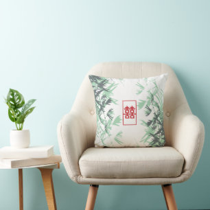 Coussin Zen Red Mint Bamboo Feuille Moderne Double Bonheur