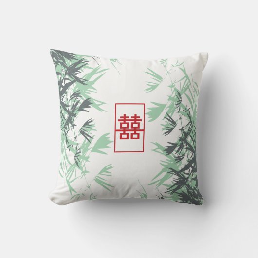 Coussin Zen Red Mint Bamboo Feuille Moderne Double Bonheur (Recto)