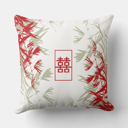 Coussin Zen Red Moss Bamboo Feuille Moderne Double Bonheur (Verso)