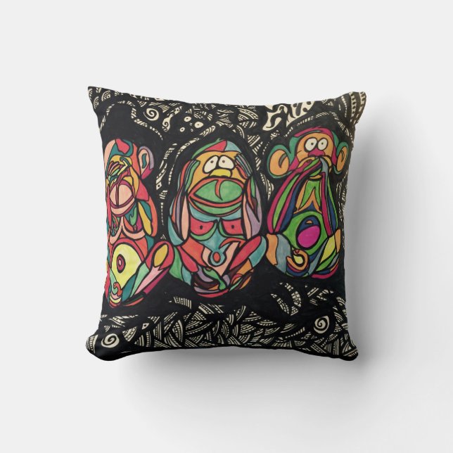 Coussin Zendoodle voient/entendent/pour ne parler aucun (Recto)