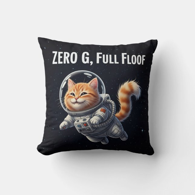 Coussin Zéro G, Tout en Fluff ! Adorable Chat de l'Espace (Recto)
