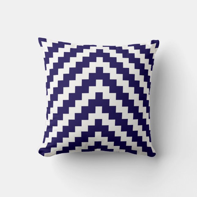 Coussin Zigzag aztèque dans le bleu et le blanc de cobalt (Recto)