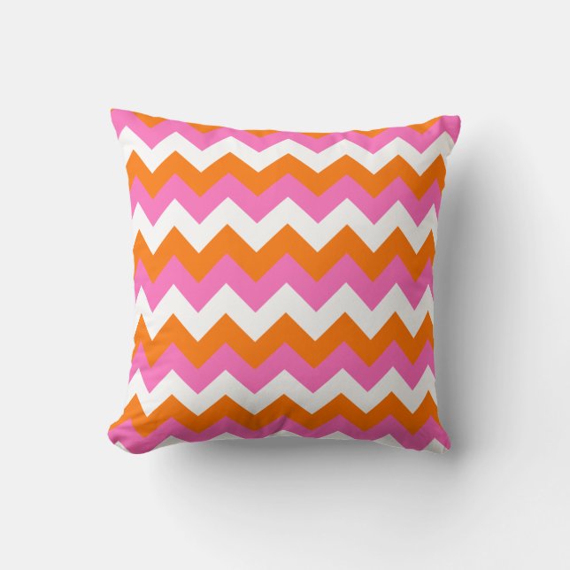 Coussin Zigzag blanc rose et orange (Recto)