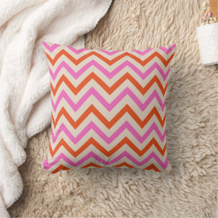 Coussin Zigzag Chevron Herringbone rose et orange